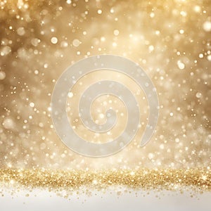 Gold silver abstract snow falling winter christmas New Year background sparkles glitter shine, AI generated image