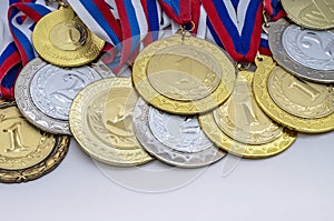 Gold and silver awards. Medals for achievements and conquest photo