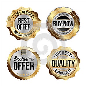 Gold and Silver Badges. Set of Four. Best Offer, Buy Now, Exclusive Offer, Highest Quality.