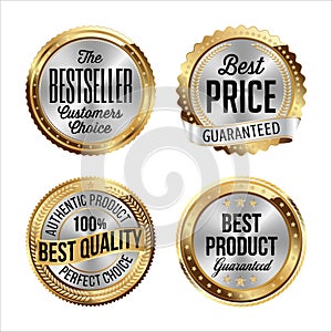 Gold and Silver Badges. Set of Four. Bestseller, Best Price, Best Quality, Best Product.