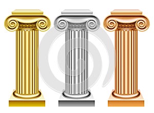 Gold, silver and bronze ancient columns