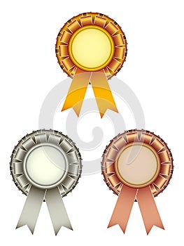 Gold silver bronze award ribbons bow