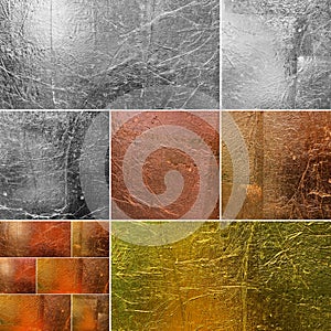 Gold silver bronze background collage gilding, gilding, rolled gold gilding, plating, template texture