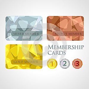 Gold, silver and bronze cards and medals set in