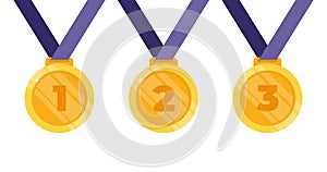 Gold, silver and bronze medal icon. Medal set. Medals isolated on white background. Vector illustration