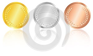 Gold, silver and bronze medals.