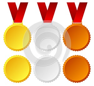 Gold, silver, bronze medals, badges
