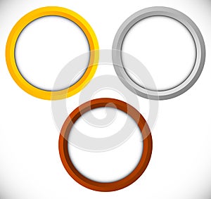 Gold, silver, bronze medals badges buttons w white space