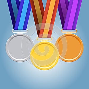 Gold, Silver, Bronze Medals on iSolated Background. Professional Achievement for the Winner