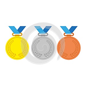 Gold, silver, bronze medals. Simple flat vector illustration