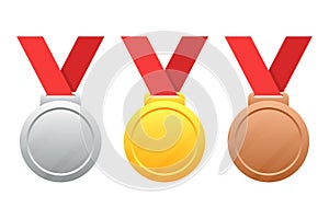 Gold, silver, bronze medals vector illustration on white