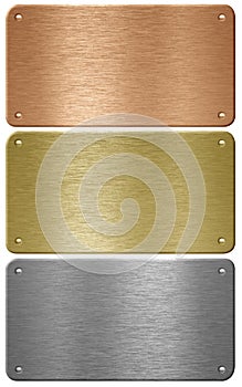 Gold, silver, bronze metal plates isolated