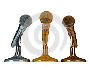 Gold. silver and bronze microphones