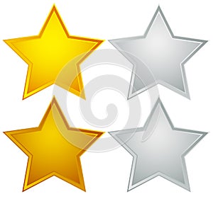 Gold, silver, bronze, platinum star shapes isolated on white