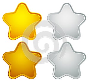 Gold, silver, bronze, platinum star shapes isolated on white