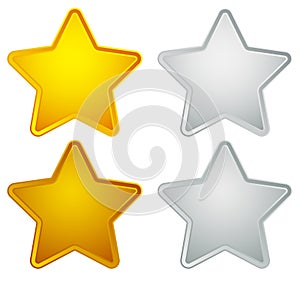 Gold, silver, bronze, platinum star shapes isolated on white