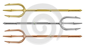 Gold, silver and bronze trident, devil pitchfork