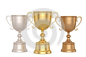 Gold Silver Bronze Trophy isolated on white background. 3D illustration