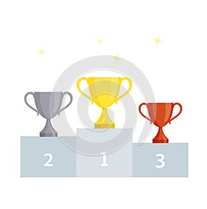 Gold, silver and bronze trophy vector illustration isolated on white