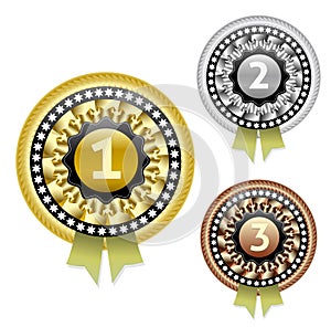 Gold, silver and bronze vector medals set