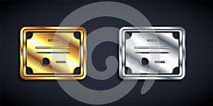 Gold and silver Certificate template icon isolated on black background. Achievement, award, degree, grant, diploma