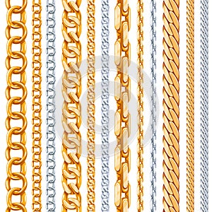 Gold and silver chains vector set