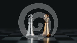 Gold and silver chess pieces in chess board game for business comparison. Leadership concepts, human resource management concepts