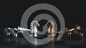 Gold and silver chess pieces in chess board game for business comparison. Leadership concepts, human resource management concepts