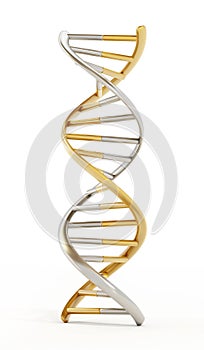 Gold and silver colored dna helix. 3D illustration