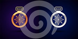 Gold and silver Compass icon isolated on black background. Windrose navigation symbol. Wind rose sign. Vector