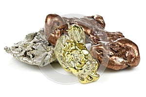 Gold, silver and copper nuggets