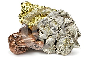 Gold, silver and copper nuggets