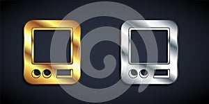 Gold and silver Electronic coffee scales icon isolated on black background. Weight measure equipment. Long shadow style
