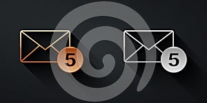 Gold and silver Envelope icon isolated on black background. Received message concept. New, email incoming message, sms