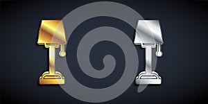 Gold and silver Floor lamp icon isolated on black background. Long shadow style. Vector