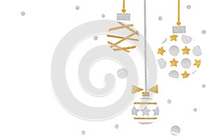 Gold and silver glitter christmas balls paper cut