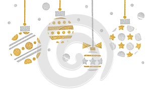 Gold and silver glitter christmas balls paper cut