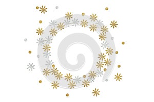 Gold and silver glitter flower paper cut on white background