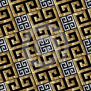 Gold silver greek key meanders seamless pattern.