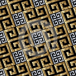 Gold silver greek key meanders seamless pattern. photo