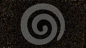 Gold and silver halftone black background. Vector golden glitter circle with dotted sparkles or halftone shine pattern texture