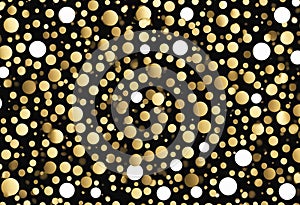 Gold and silver halftone black background Vector golden glitter circle with dotted sparkles or halftone shine pattern texture
