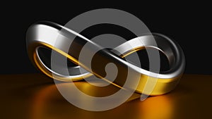 Gold and silver infinite symbol on dark background. 3D illustration