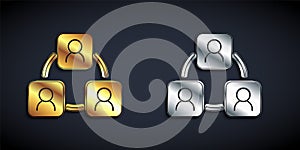 Gold and silver Meeting icon isolated on black background. Business team meeting, discussion concept, analysis, content