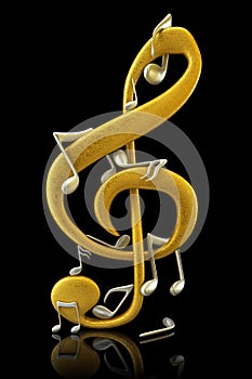 Gold and silver musical notes - 3d render