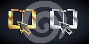Gold and silver Online book icon isolated on black background. Internet education concept, e-learning resources, distant