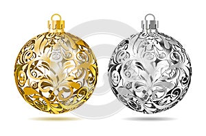 Gold and silver Openwork Christmas balls photo