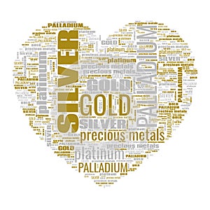 Gold Silver Palladium Platinum Text Shapes Illustration