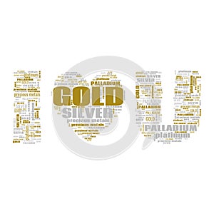 Gold Silver Palladium Platinum Text Shapes Illustration