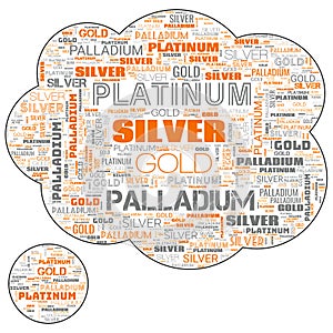 Gold Silver Platinum PALLADIUM Text. Money. Inflation